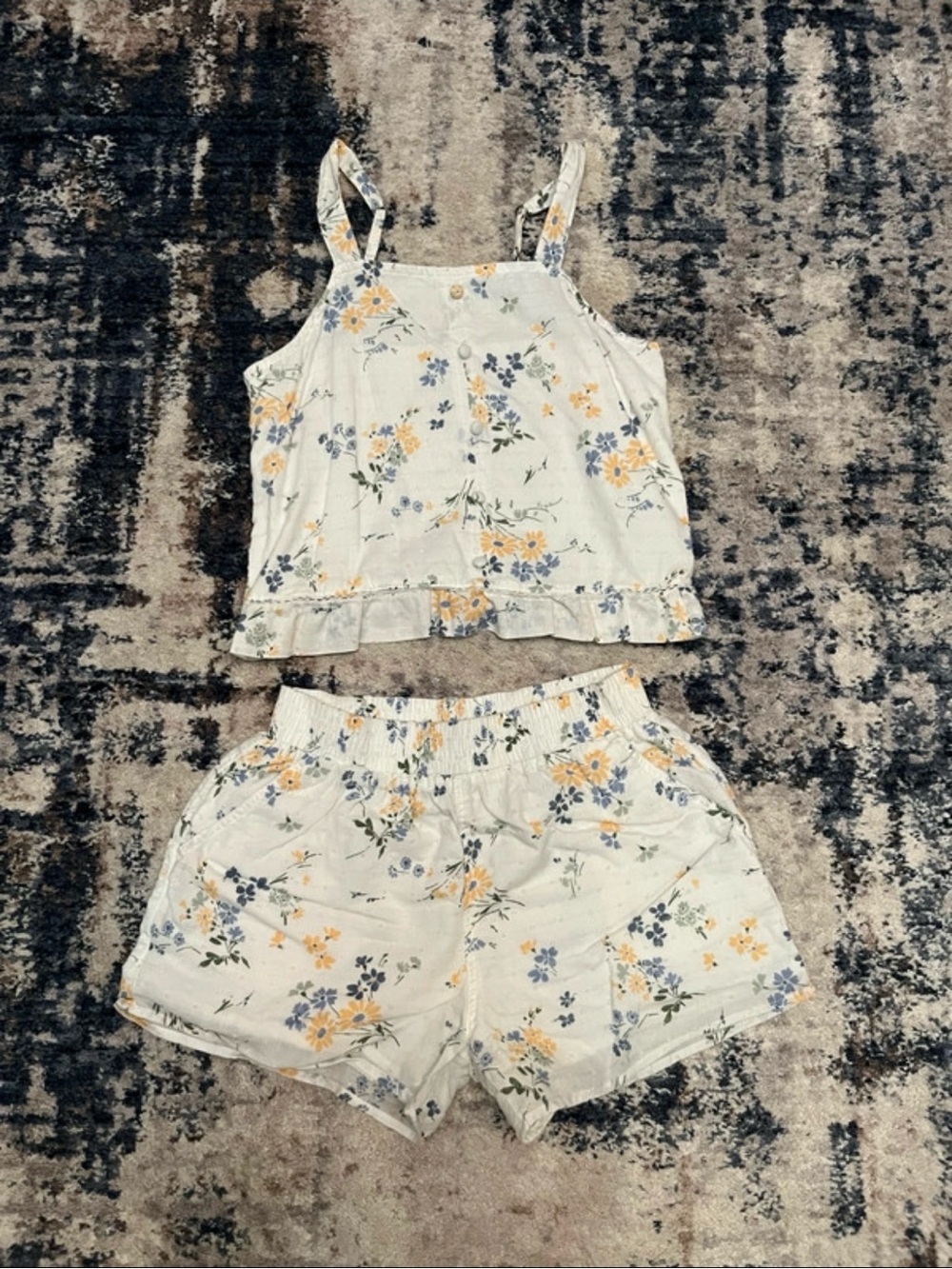 abercrombie kids White Floral Cami and shorts set- Orange & Blue Flowers